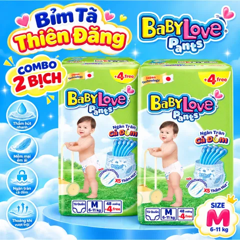 [ COMBO 2 BỊCH ] Tã Quần Baby Love Chính Hãng M48 L48 XL48 2XL48 3XL33 4XL33 5XL33 – Bỉm Quần Mềm Mỏng, Thấm Hút Tốt