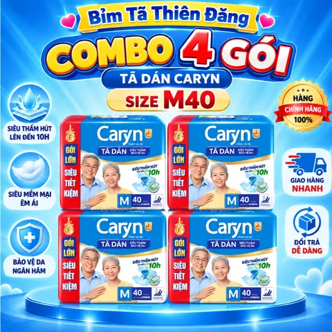 [ COMBO 4 BỊCH ] Tã Dán Caryn Xanh Cho Người Lớn Size M40 L40 XL10 XL20 – Tã Bỉm Người Già Thấm Hút Tốt, Chống Tràn