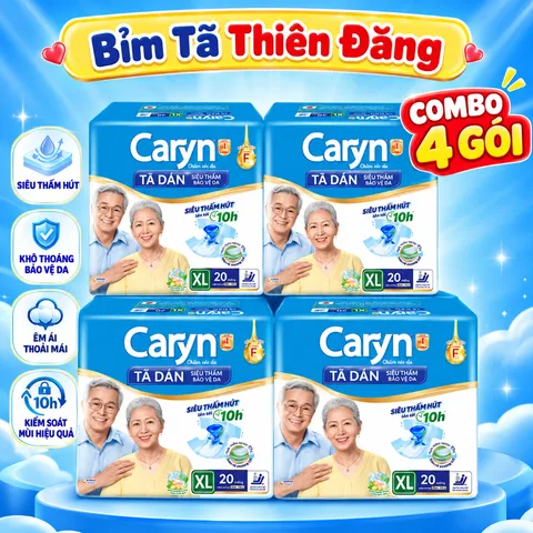 [ COMBO 4 BỊCH ] Tã Dán Caryn Xanh Cho Người Lớn Size M40 L40 XL10 XL20 – Tã Bỉm Người Già Thấm Hút Tốt, Chống Tràn
