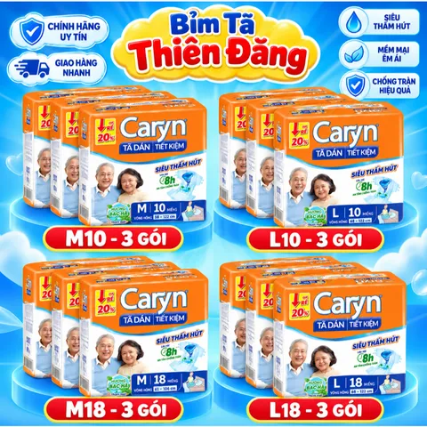 [ COMBO 3 BỊCH ] Tã Dán Caryn Tiết Kiệm M10 L10 M18 L18 Cho Người Lớn, Thấm Hút Tốt, Chống Tràn, Thoáng Khí