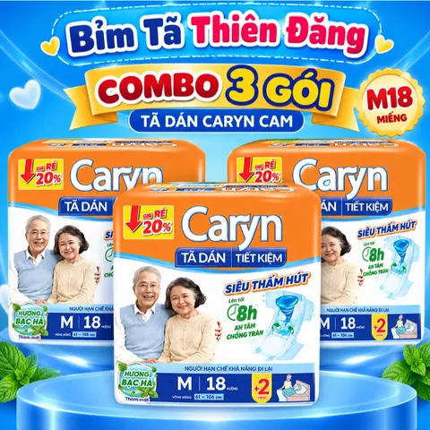 [ COMBO 3 BỊCH ] Tã Dán Caryn Tiết Kiệm M10 L10 M18 L18 Cho Người Lớn, Thấm Hút Tốt, Chống Tràn, Thoáng Khí