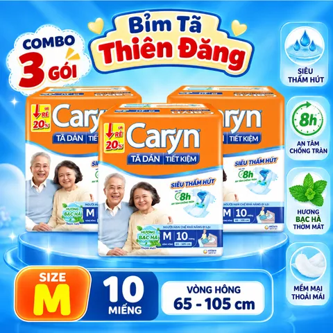 [ COMBO 3 BỊCH ] Tã Dán Caryn Tiết Kiệm M10 L10 M18 L18 Cho Người Lớn, Thấm Hút Tốt, Chống Tràn, Thoáng Khí