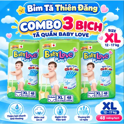 [ COMBO 3 BỊCH ] Tã Quần Baby Love Chính Hãng M48 L48 XL48 2XL48 3XL33 4XL33 5XL33 – Bỉm QuầN Mềm Mỏng, Thấm Hút Tốt