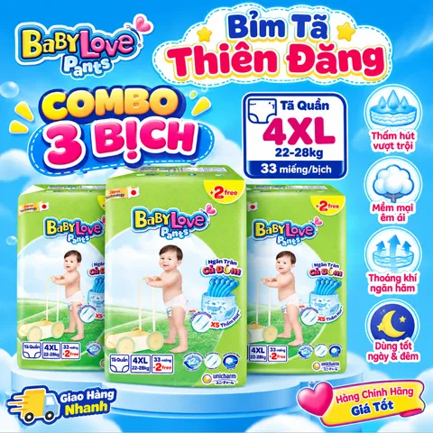 [ COMBO 3 BỊCH ] Tã Quần Baby Love Chính Hãng M48 L48 XL48 2XL48 3XL33 4XL33 5XL33 – Bỉm QuầN Mềm Mỏng, Thấm Hút Tốt
