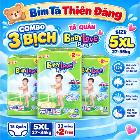 [ COMBO 3 BỊCH ] Tã Quần Baby Love Chính Hãng M48 L48 XL48 2XL48 3XL33 4XL33 5XL33 – Bỉm QuầN Mềm Mỏng, Thấm Hút Tốt