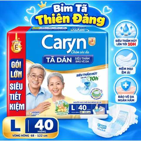 Tã Dán Caryn Xanh Cho Người Lớn Size M40 L40 XL10 XL20 – Tã Bỉm Người Già Thấm Hút Tốt, Chống Tràn