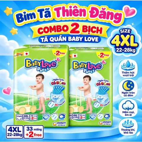 [ COMBO 2 BỊCH ] Tã Quần Baby Love Chính Hãng M48 L48 XL48 2XL48 3XL33 4XL33 5XL33 – Bỉm Quần Mềm Mỏng, Thấm Hút Tốt