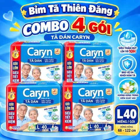 [ COMBO 4 BỊCH ] Tã Dán Caryn Xanh Cho Người Lớn Size M40 L40 XL10 XL20 – Tã Bỉm Người Già Thấm Hút Tốt, Chống Tràn