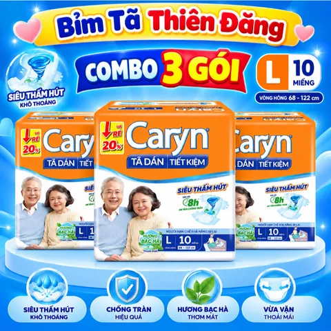 [ COMBO 3 BỊCH ] Tã Dán Caryn Tiết Kiệm M10 L10 M18 L18 Cho Người Lớn, Thấm Hút Tốt, Chống Tràn, Thoáng Khí