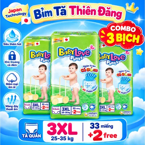 [ COMBO 3 BỊCH ] Tã Quần Baby Love Chính Hãng M48 L48 XL48 2XL48 3XL33 4XL33 5XL33 – Bỉm QuầN Mềm Mỏng, Thấm Hút Tốt