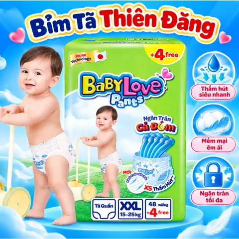 Tã Quần Baby Love Chính Hãng M48 L48 XL48 2XL48 3XL33 4XL33 5XL33 – Bỉm Quần Cho Bé Mềm Mỏng, Thấm Hút Tốt