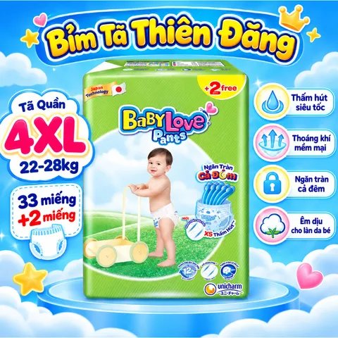 Tã Quần Baby Love Chính Hãng M48 L48 XL48 2XL48 3XL33 4XL33 5XL33 – Bỉm Quần Cho Bé Mềm Mỏng, Thấm Hút Tốt