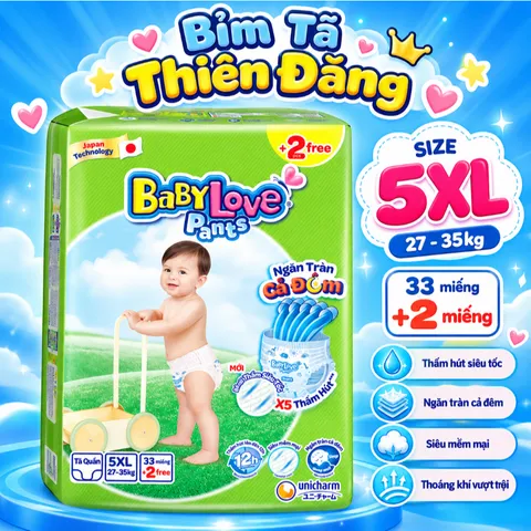 Tã Quần Baby Love Chính Hãng M48 L48 XL48 2XL48 3XL33 4XL33 5XL33 – Bỉm Quần Cho Bé Mềm Mỏng, Thấm Hút Tốt