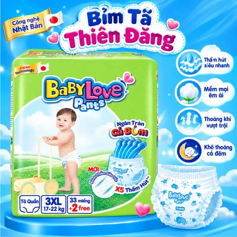 Tã Quần Baby Love Chính Hãng M48 L48 XL48 2XL48 3XL33 4XL33 5XL33 – Bỉm Quần Cho Bé Mềm Mỏng, Thấm Hút Tốt