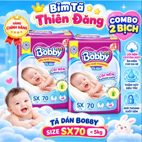 Giá sốc [ COMBO 2 BỊCH ] Tã Dán Bobby Chính Hãng SX70 S80 M76 – Mềm Mại, Thấm Hút Tốt, Khô Thoáng Cho Bé