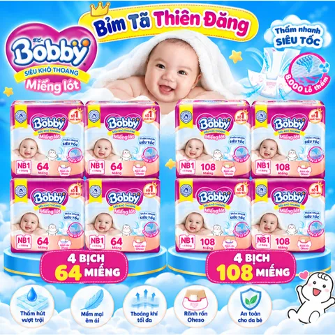 [ COMBO 4 BỊCH ] Miếng Lót Sơ Sinh Bobby Newborn 1 40 Miếng/60 Miếng – Miếng Lót Cho Bé Sơ Sinh Mềm Mại, Thấm Hút Tốt