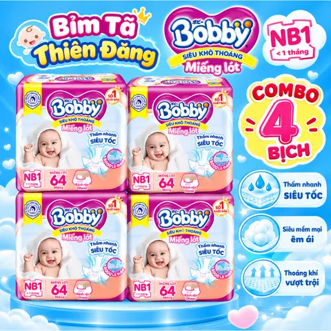 [ COMBO 4 BỊCH ] Miếng Lót Sơ Sinh Bobby Newborn 1 40 Miếng/60 Miếng – Miếng Lót Cho Bé Sơ Sinh Mềm Mại, Thấm Hút Tốt
