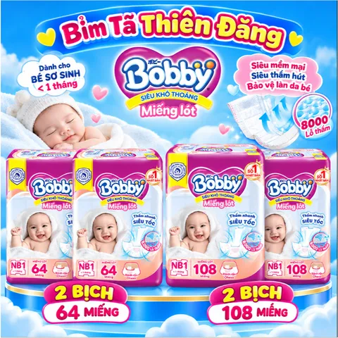 [ COMBO 2 BỊCH ] Miếng Lót Sơ Sinh Bobby Newborn 1 64 Miếng/108 Miếng – Miếng Lót Cho Bé Sơ Sinh Mềm Mại, Thấm Hút Tốt
