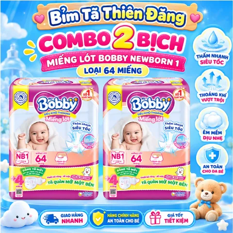 [ COMBO 2 BỊCH ] Miếng Lót Sơ Sinh Bobby Newborn 1 64 Miếng/108 Miếng – Miếng Lót Cho Bé Sơ Sinh Mềm Mại, Thấm Hút Tốt