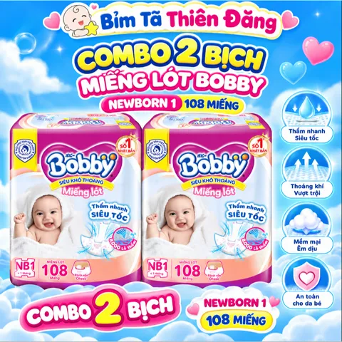 [ COMBO 2 BỊCH ] Miếng Lót Sơ Sinh Bobby Newborn 1 64 Miếng/108 Miếng – Miếng Lót Cho Bé Sơ Sinh Mềm Mại, Thấm Hút Tốt