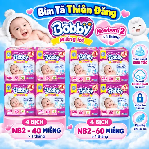 [ COMBO 4 BỊCH ] Miếng Lót Bobby Newborn 2 NB2 40 Miếng/60 Miếng Cho Bé Sơ Sinh, Mềm Mại Thấm Hút Tốt