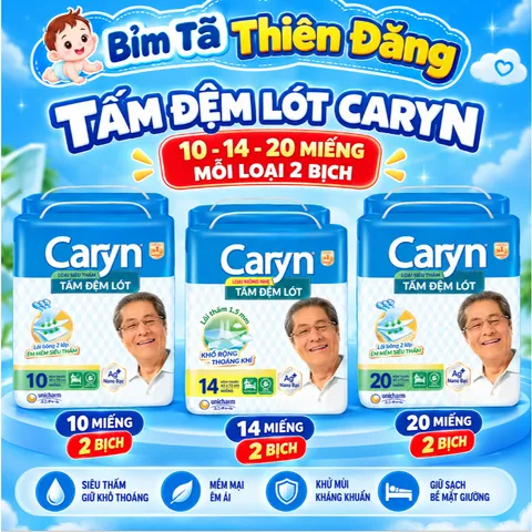 [ COMBO 2 BỊCH ] Tấm Đệm Lót Caryn Cho Người Lớn Size L10 L20 XL14 – Thấm Hút Tốt, Tiện Lợi, Chăm Sóc Người Cao Tuổi