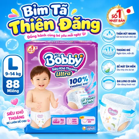 Tã Quần Bobby Ultra M96 L88 XL74 XXL68 – Bỉm Quần Cho Bé Mỏng Nhẹ, Thấm Hút Tốt