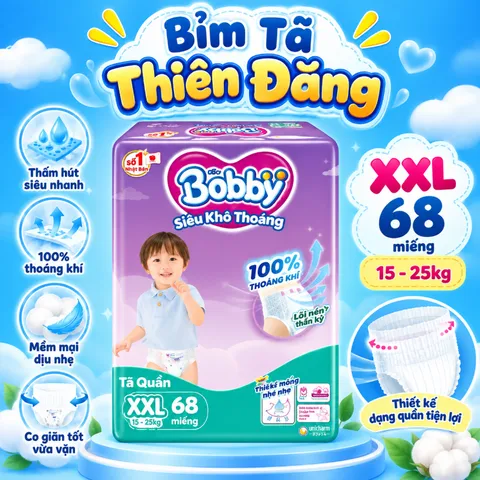 Tã Quần Bobby Ultra M96 L88 XL74 XXL68 – Bỉm Quần Cho Bé Mỏng Nhẹ, Thấm Hút Tốt