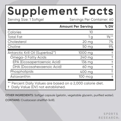 Viên Uống Dầu Nhuyễn Thể Hỗ Trợ Tim Mạch Sports Research Omega-3 Krill Old Double Strength 60 viên