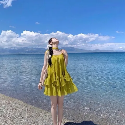 [tặng quần, dây nơ] váy hai dây cột nơ dáng bèo tầng, set hè đi biển chất tơ mềm Hyday.khosi