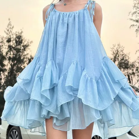 [tặng quần, dây nơ] váy hai dây cột nơ dáng bèo tầng, set hè đi biển chất tơ mềm Hyday.khosi