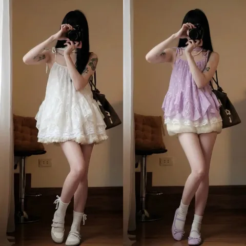 [tặng dây nơ] áo hai dây buộc nơ tơ mềm dáng bèo tầng, áo hè đi biển bồng bềnh Hyday.khosi