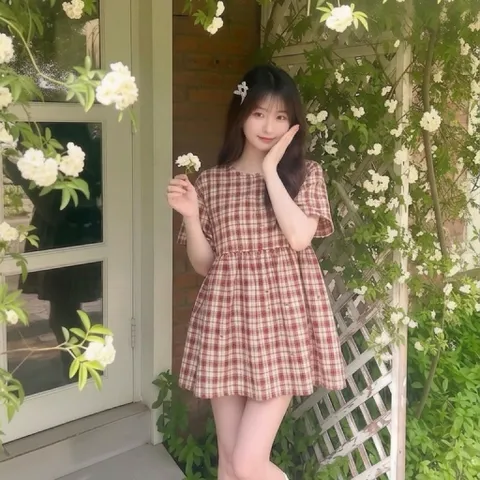 [tặng quần, tặng charm] Váy babydoll kẻ caro cao cấp đỏ hoa nhí chất liệu Tuytsi cao cấp mềm mát không nhăn Hyday.khosi