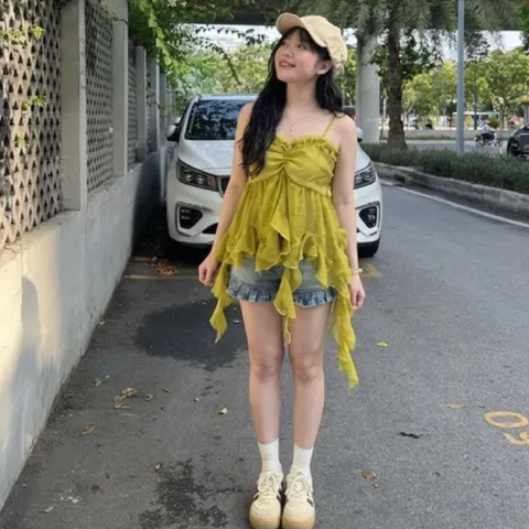 áo 2 dây tăng chỉnh bèo tua, chất liệu tơ mềm dễ thương cá tính Hyday khosi
