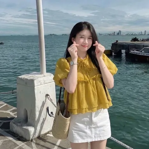 Áo babydoll nữ tay bồng phối bèo dễ thương chất vải tơ mềm mại không ngứa Hyday.khosi