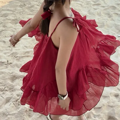 [tặng quần, dây nơ] váy hai dây cột nơ dáng bèo tầng, set hè đi biển chất tơ mềm Hyday.khosi