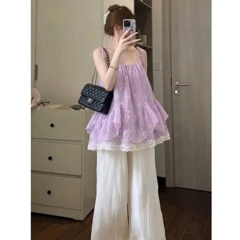 [tặng dây nơ] áo hai dây buộc nơ tơ mềm dáng bèo tầng, áo hè đi biển bồng bềnh Hyday.khosi