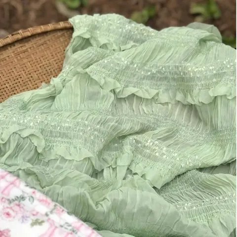 set chân váy xẻ tà tiểu thư xanh min phối áo trễ vai thất nơ dịu dàng Hyday.khosi