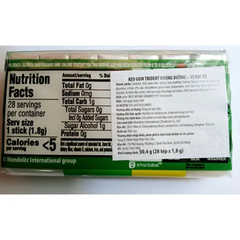 Hộp 50,4g _28thanh kẹo Gum Trident không đường ,hsd:12/2026