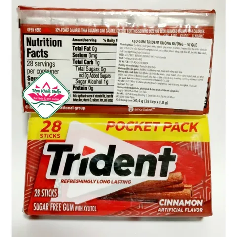Kẹo gum Trident 50,4( 28 thanh) QUẾ không đường, hsd:12/2026