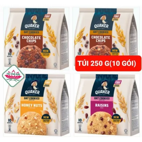 Bánh quy Quaker yến mạch túi 250gr 3 vị, hsd 11/2026