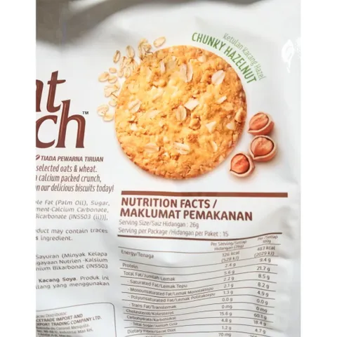 bánh quy Yến mạch OAT KRUNCH 360G hạt phỉ, hsd:4/27