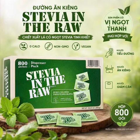 Mẫu mới Đường ăn kiêng Stevia In The Raw Chiết xuất lá cỏ ngọt Stevia tinh khiết 0 Calo, Non-GMO, Vegan Hộp 800 gói