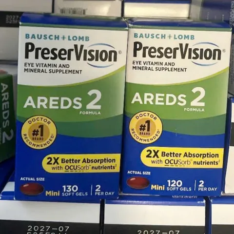 Viên uống Bausch + Lomb PreserVision® Areds 2 Formula |120/130/210 viên| Làm chậm quá trình thoái hóa điểm vàng do tuổi tác (AMD) & Bảo vệ thị lực trung tâm [S/P Chuẩn Mỹ không tem]
