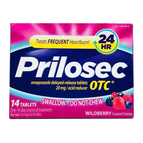 Prilosec OTC viên nén giải phóng chậm 20 mg, điều trị ợ nóng thường xuyên, hương quả mâm xôi, 14 viên,