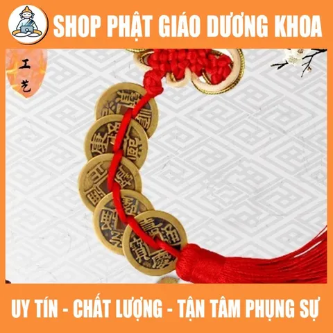 Chuỗi đồng tiền xu Ngũ Đế phong thủy chiêu tài rước lộc may mắn (xâu 5 xu) 849973