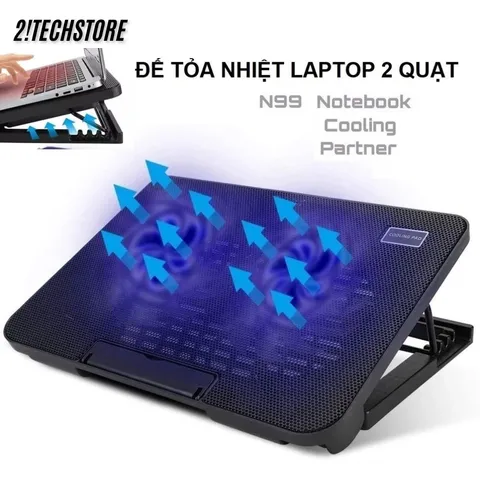 Quạt Làm Mát Laptop N99 2 Fan Hoạt Động Êm Ái, Đế Nâng 45 Độ Tản Nhiệt Tương Thích Mọi Dòng Máy Từ 13 -17in Có Đèn LED