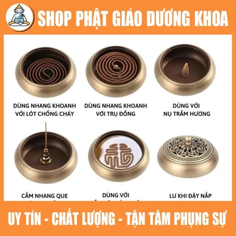 Lư Đồng Xông Trầm Hương K1 cao 6cm Dùng Cắm Nhang Không Tăm, Trầm Hương, Nhang Vòng Trang Trí Tiểu Cảnh, Bàn Thờ Nhỏ