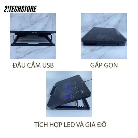 Quạt Làm Mát Laptop N99 2 Fan Hoạt Động Êm Ái, Đế Nâng 45 Độ Tản Nhiệt Tương Thích Mọi Dòng Máy Từ 13 -17in Có Đèn LED