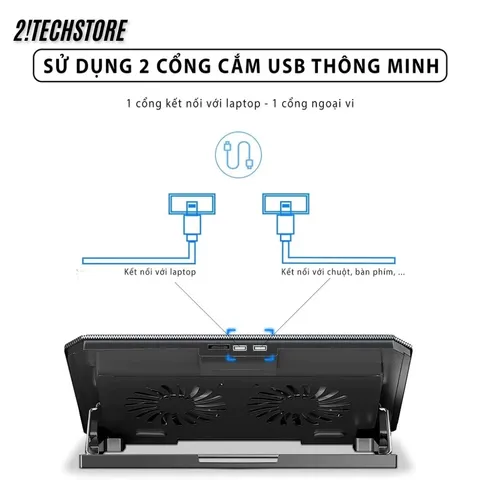 Quạt Làm Mát Laptop N99 2 Fan Hoạt Động Êm Ái, Đế Nâng 45 Độ Tản Nhiệt Tương Thích Mọi Dòng Máy Từ 13 -17in Có Đèn LED